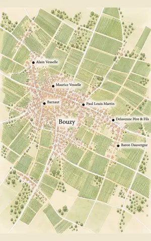 Location of houses relative to Reims and Epernay