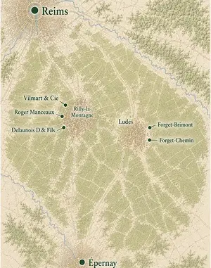 Location of houses relative to Reims and Epernay